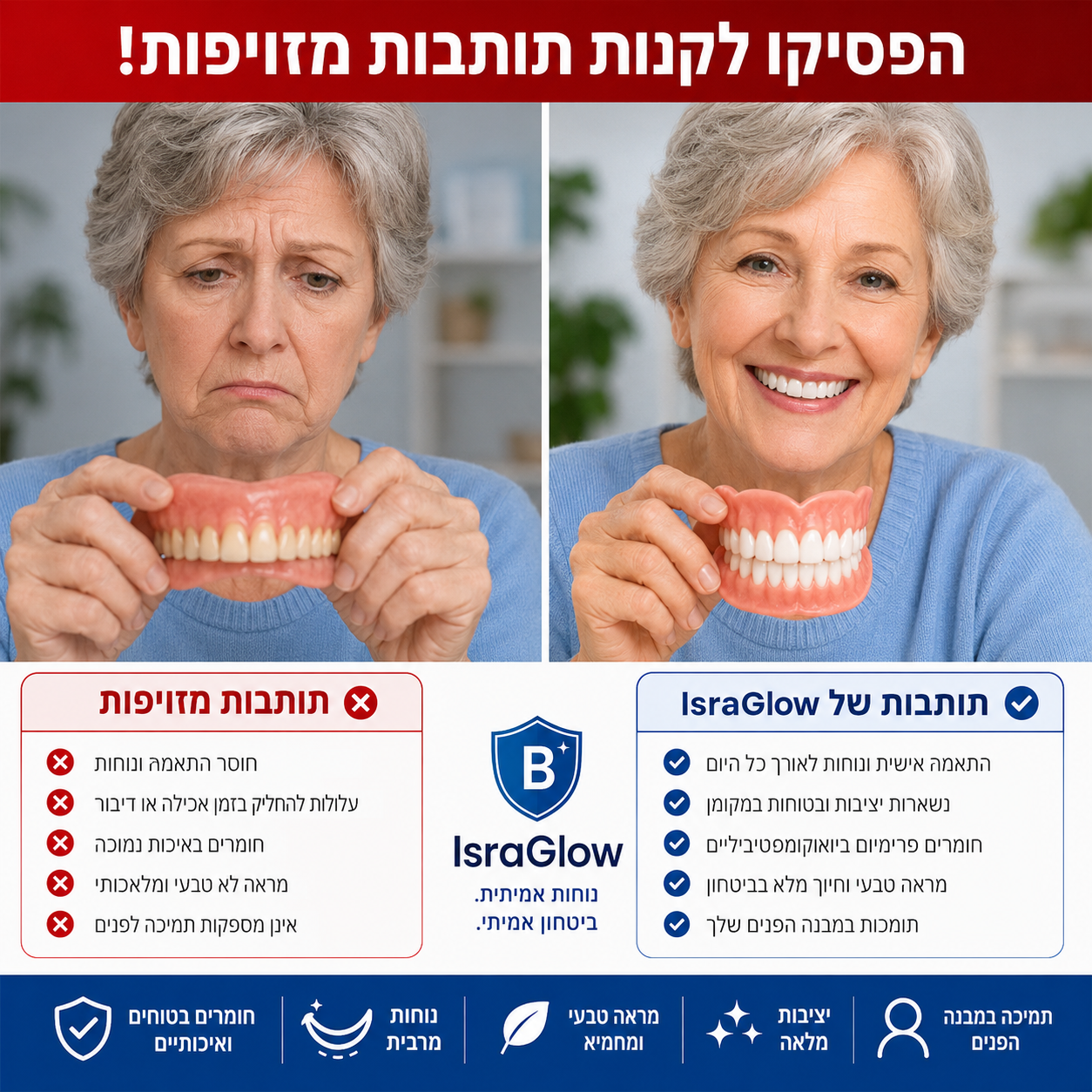 🔥 49% הנחה לזמן מוגבל — אל תפספסו! שיניים תותבות בהתאמה אישית לנוחות יומיומית